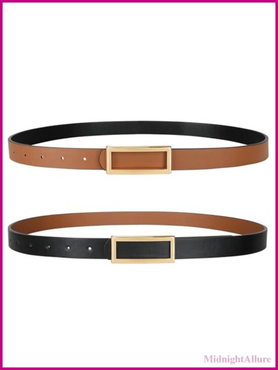 Accessories - Reversible Skinny Faux Leather Belt with Gold Buckle for Women Dresses Jeans